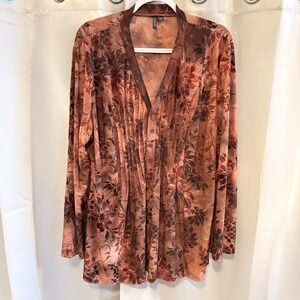 Zenim Womens Top XXL Floral Velvet Burnout Whimsigoth Fairy Grunge V Neck 19530